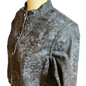 FDJ FRENCH DRESSING JEANS Reversible Bomber Jacket L Blue Leaves Stretchy